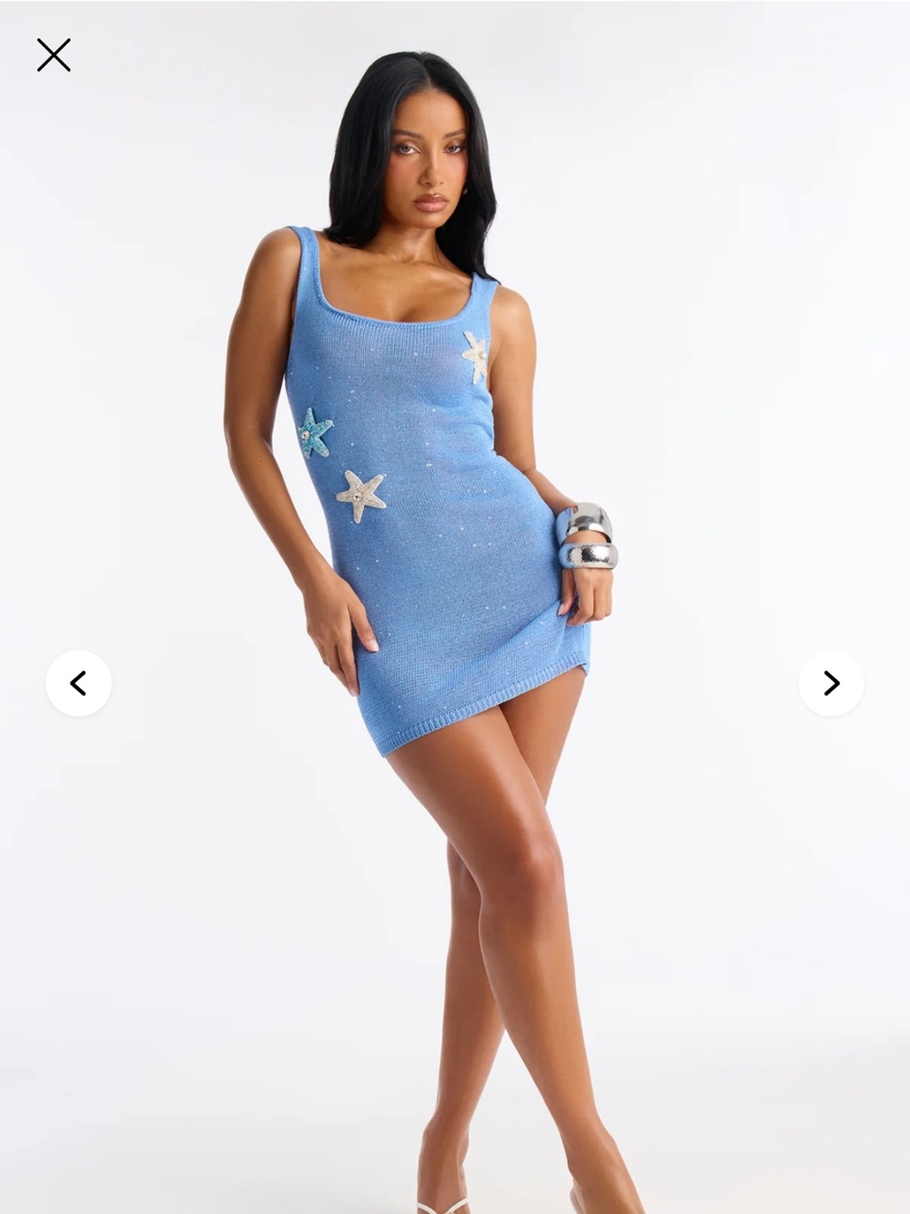 Fashion Nova Blue Sleeveless Mini Dress with Starfish Appliqués